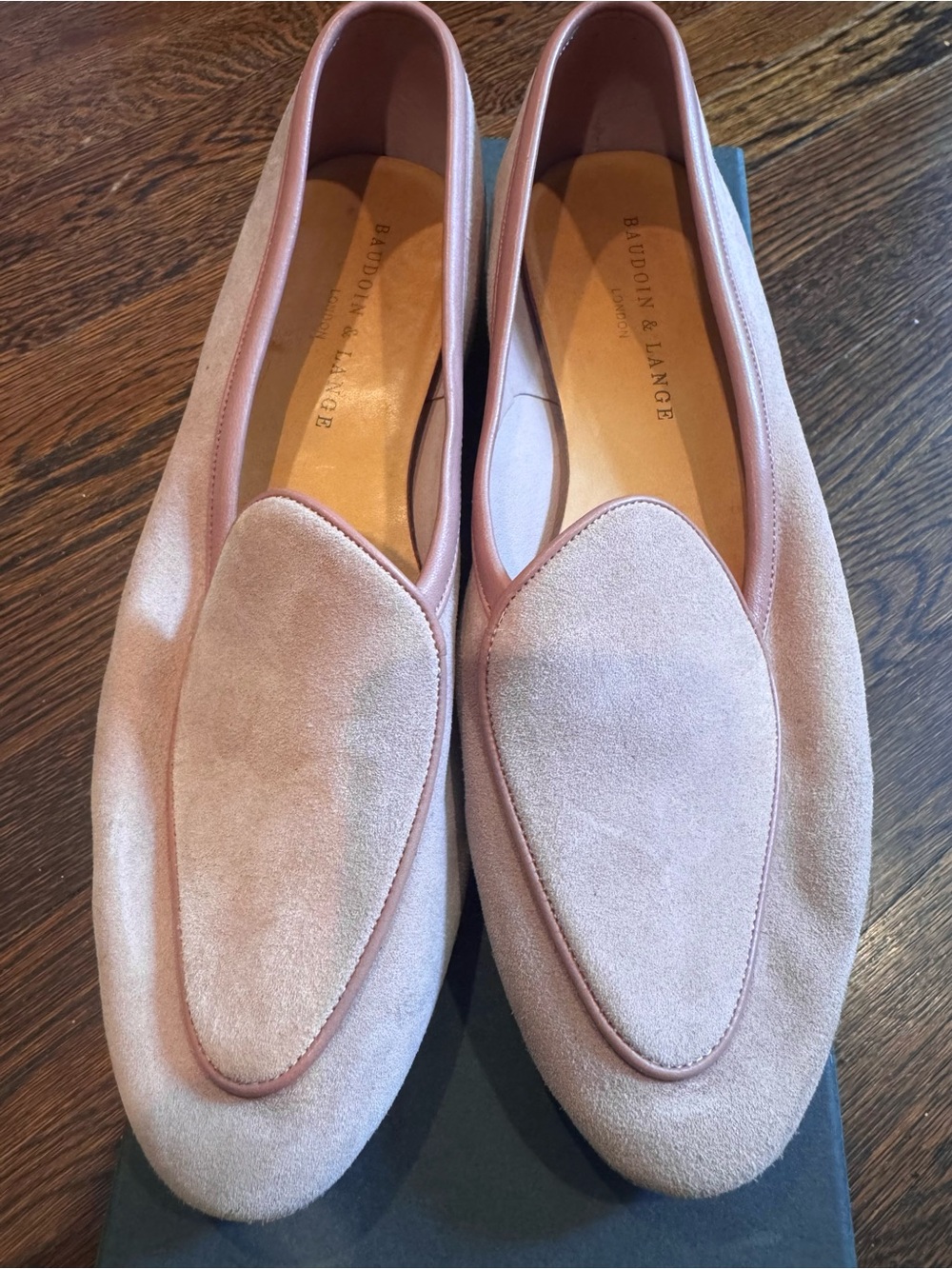 Baudoin & Lange Blush Pink Suede Loafers